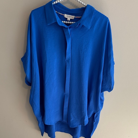 Umgee Royal Blue button down Blouse size xl high low - Picture 1 of 8